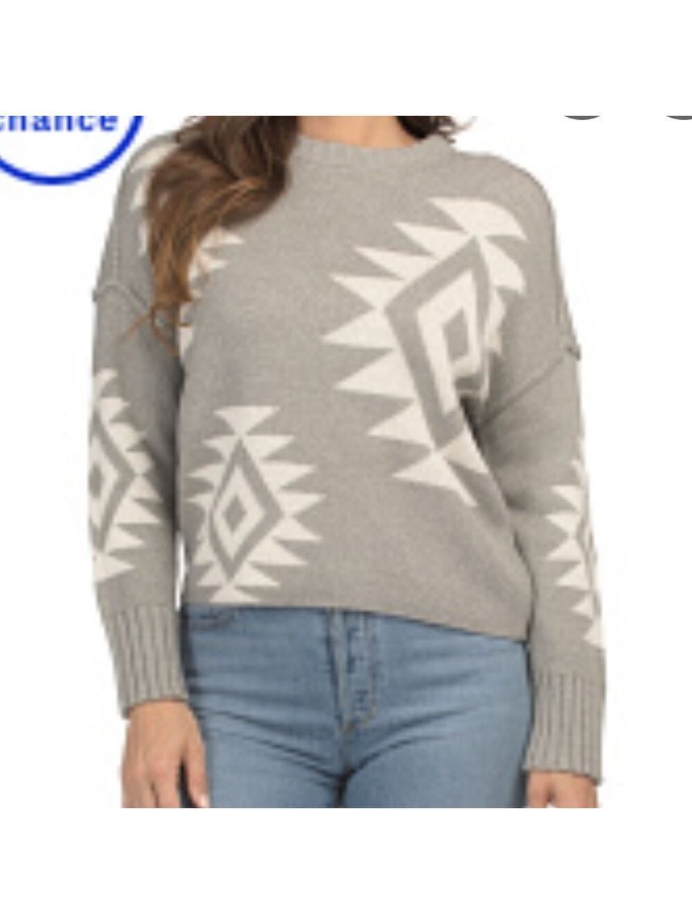 HAUTE HIPPIE cotton blend sweater crewneck exposed seams grey white size large